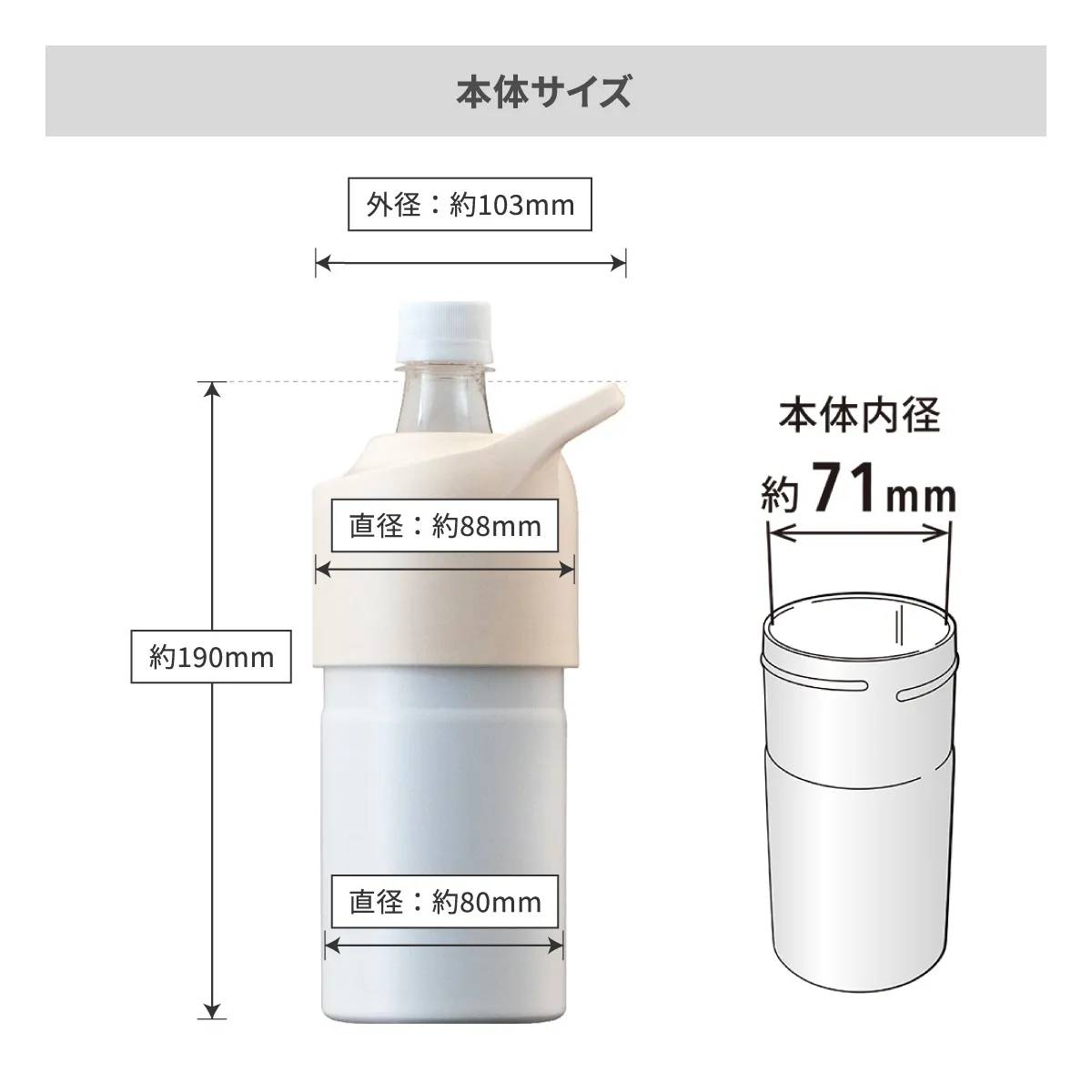 ボトルインボトル ペットボトルホルダー 持ち手付 500～650ml用【オリジナルペットボトルホルダー / 回転シルク印刷】 画像7