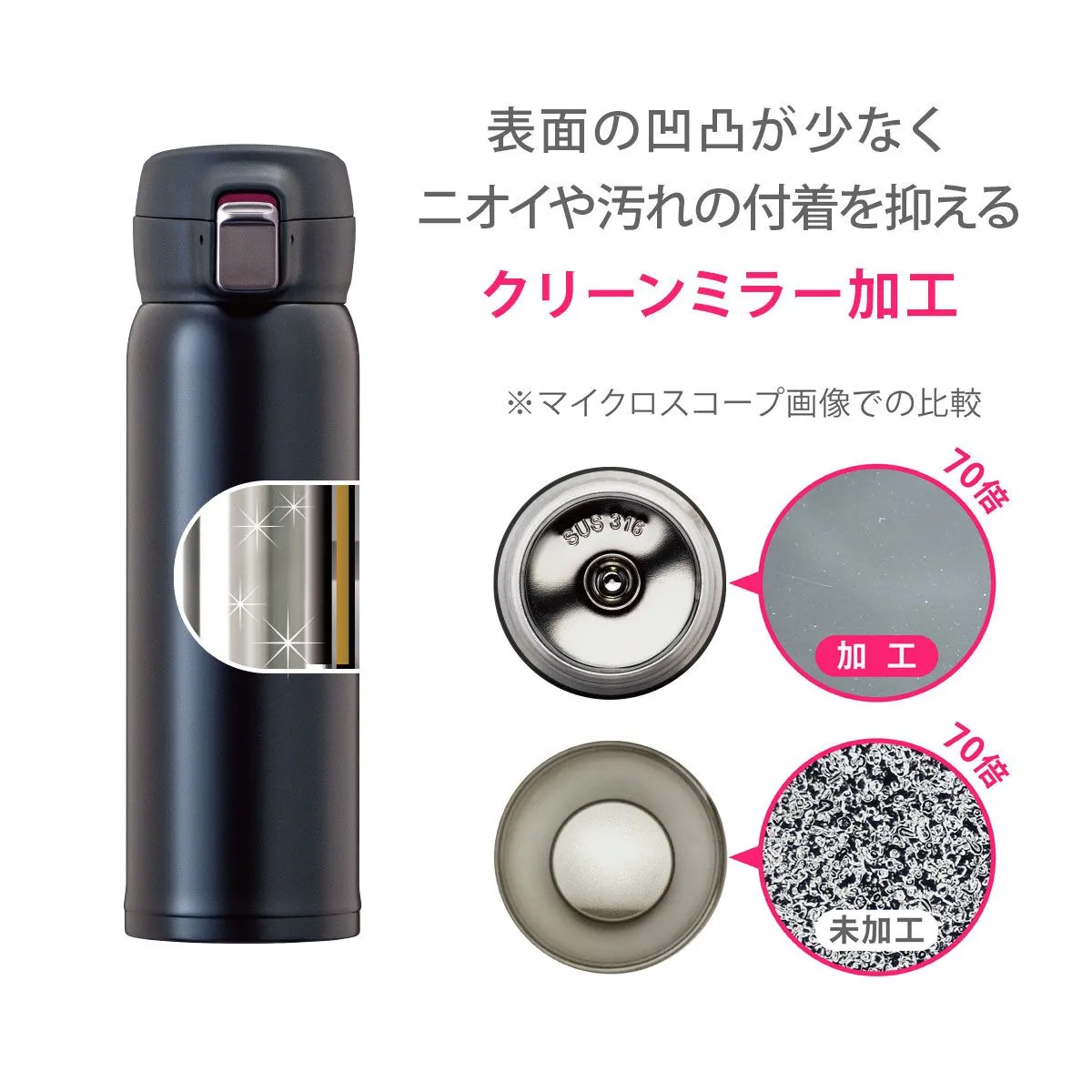 エアリスト 分解できる超軽量ワンタッチボトル 500ml【オリジナルステンレスボトル / 回転シルク印刷】 画像9