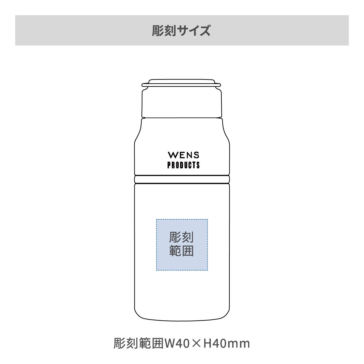 ウェンズ ハンドル付きスクリューボトル 530mlの名入れ範囲