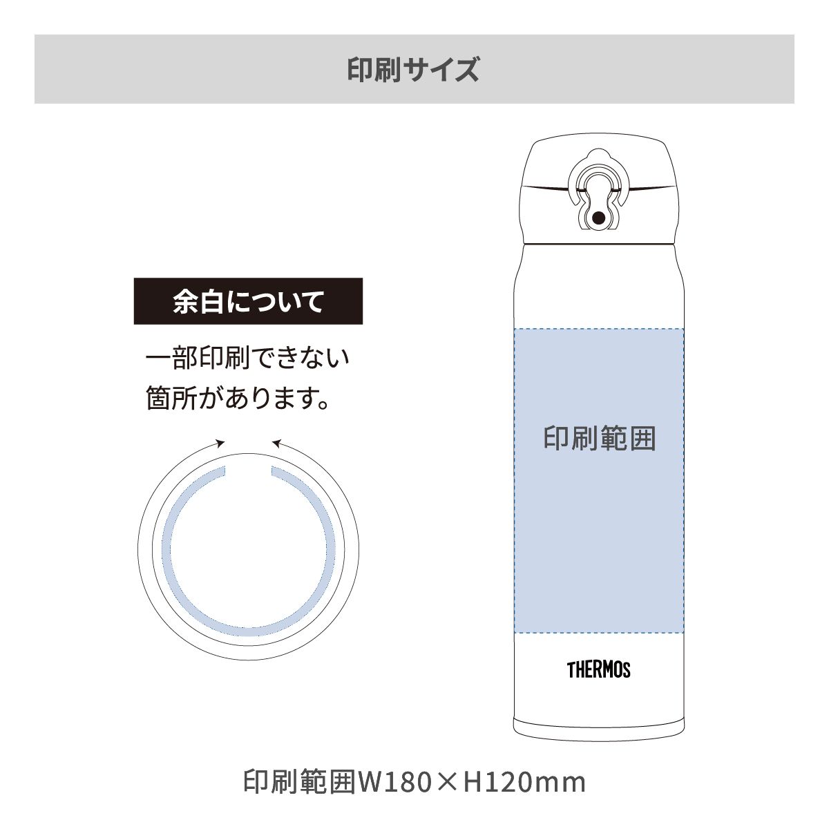 サーモス 真空断熱ケータイマグ ワンタッチ 600mlの名入れ範囲