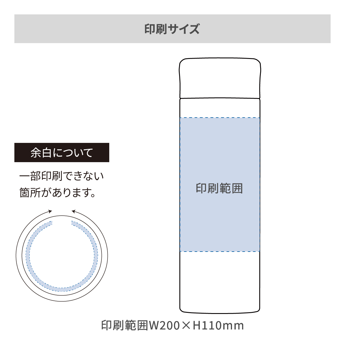 スクリューボトル氷止め付き 520mlの名入れ範囲